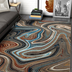 Area Rug, Polypropylene with Jute Backing in Black, Brown and Blue