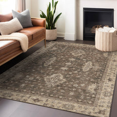 Area Rug, Rectangle 10 Ft x 14 Ft in Brown Polyester