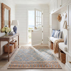 Area Rug, Rectangle 5 x 8 ft Hand Woven in Natural and Blue