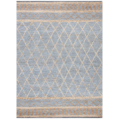 Area Rug, Rectangle 5 x 8 ft Hand Woven in Natural and Blue