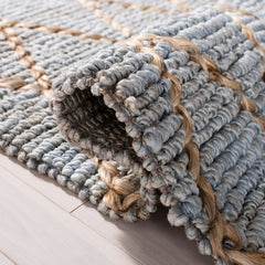 Area Rug, Rectangle 5 x 8 ft Hand Woven in Natural and Blue