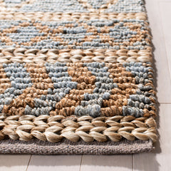 Area Rug, Rectangle 5 x 8 ft Hand Woven in Natural and Blue