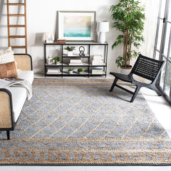 Area Rug, Rectangle 5 x 8 ft Hand Woven in Natural and Blue