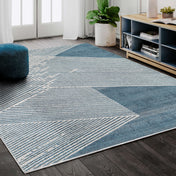 Area Rug, Rectangle 7'9" x 10'2", Blue with Ivory Geometric Lines