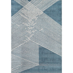Area Rug, Rectangle 7'9" x 10'2", Blue with Ivory Geometric Lines