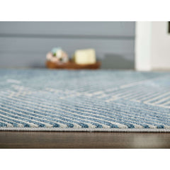 Area Rug, Rectangle 7'9" x 10'2", Blue with Ivory Geometric Lines