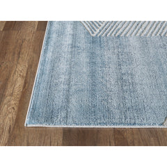 Area Rug, Rectangle 7'9" x 10'2", Blue with Ivory Geometric Lines