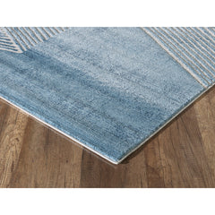 Area Rug, Rectangle 7'9" x 10'2", Blue with Ivory Geometric Lines