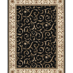 Area Rug, Rectangle 7'9" x 11', Black with Scroll Border