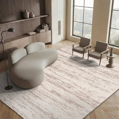 Area Rug, Rectangle 8 ft x 10 ft in Brown and Ivory with Scalloped Edges