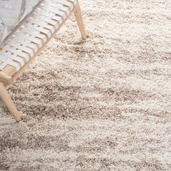 Area Rug, Rectangle 8 ft x 10 ft in Brown and Ivory with Scalloped Edges