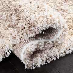 Area Rug, Rectangle 8 ft x 10 ft in Brown and Ivory with Scalloped Edges