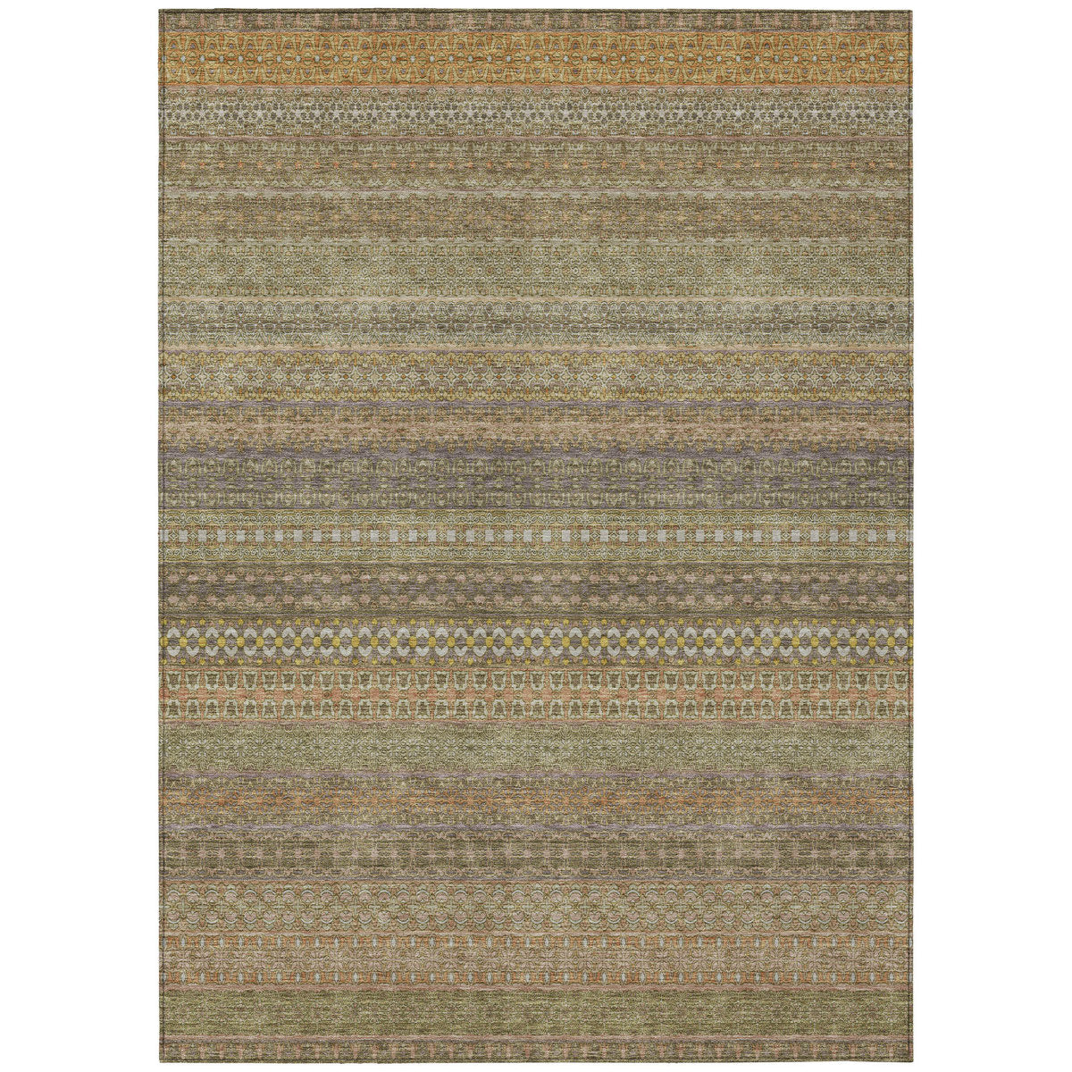 Area Rug, Rectangle 8' x 10' in Khaki Striped Polyester