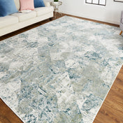 Area Rug, Rectangle 8' x 10' with Blue/Green/Ivory Abstract Pattern