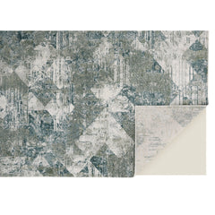 Area Rug, Rectangle 8' x 10' with Blue/Green/Ivory Abstract Pattern