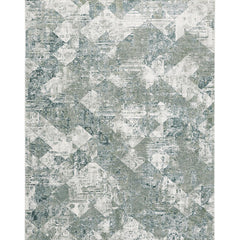 Area Rug, Rectangle 8' x 10' with Blue/Green/Ivory Abstract Pattern