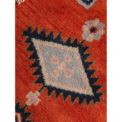 Area Rug, Round 4 ft, Wool and Silk with Navy and Orange Oriental Design