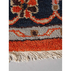 Area Rug, Round 4 ft, Wool and Silk with Navy and Orange Oriental Design