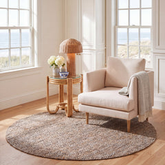 Area Rug, Round 6 Ft, Beige Hand Woven Cotton and Jute