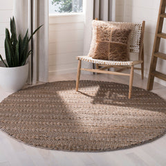 Area Rug, Round 6 Ft, Beige Hand Woven Cotton and Jute