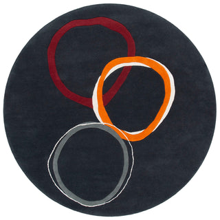 Area Rug, Round 6 Ft, Charcoal Wool with Geometric Pattern