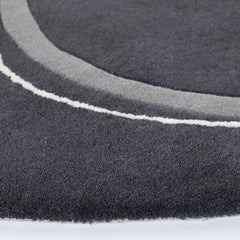 Area Rug, Round 6 Ft, Charcoal Wool with Geometric Pattern