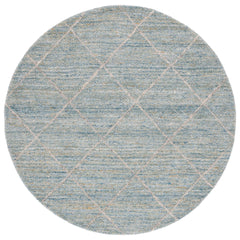 Area Rug, Round 6 Ft, Light Blue Wool with Geometric Pattern