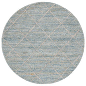 Area Rug, Round 6 Ft, Light Blue Wool with Geometric Pattern