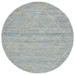 Area Rug, Round 6 Ft, Light Blue Wool with Geometric Pattern
