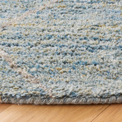 Area Rug, Round 6 Ft, Light Blue Wool with Geometric Pattern