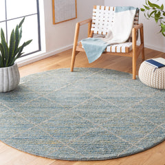 Area Rug, Round 6 Ft, Light Blue Wool with Geometric Pattern