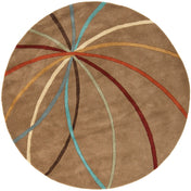 Area Rug, Round 6 Ft, Mocha Wool with Multicolor Bands