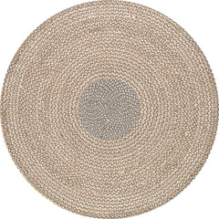 Area Rug, Round 6 Ft with Brown Wool and Jute