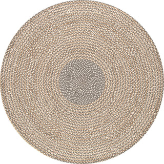 Area Rug, Round 6 Ft with Brown Wool and Jute