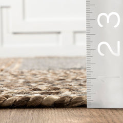 Area Rug, Round 6 Ft with Brown Wool and Jute