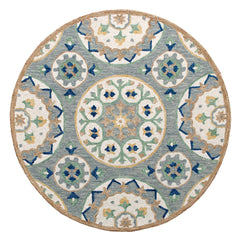 Area Rug, Round 7'3", Wool with Gray and Brown Floral Pattern