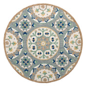 Area Rug, Round 7'3", Wool with Gray and Brown Floral Pattern