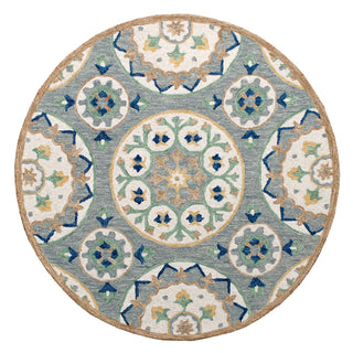 Area Rug, Round 7'3", Wool with Gray and Brown Floral Pattern
