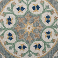 Area Rug, Round 7'3", Wool with Gray and Brown Floral Pattern
