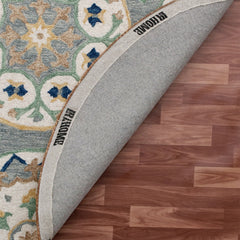 Area Rug, Round 7'3", Wool with Gray and Brown Floral Pattern
