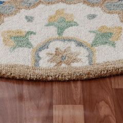 Area Rug, Round 7'3", Wool with Gray and Brown Floral Pattern