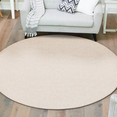 Area Rug, Round 7 Ft 10 In, Beige Wool Flatweave