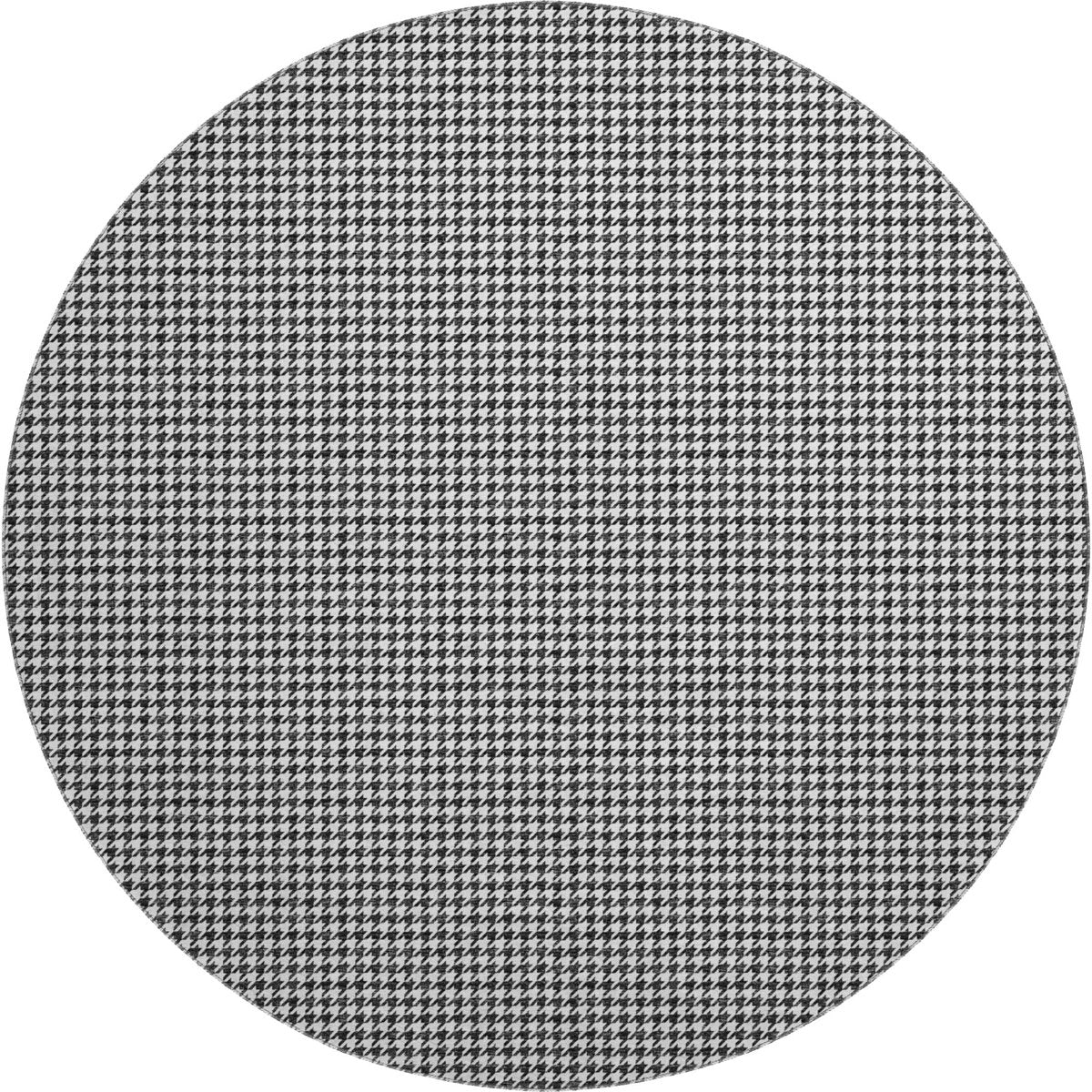 Area Rug, Round 8 Ft, Black Houndstooth with Microfiber
