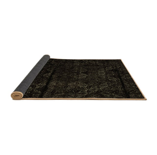 Area Rug, Round 8 Ft, Black Polyester and Wool with Oriental Pattern