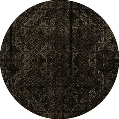 Area Rug, Round 8 Ft, Black Polyester and Wool with Oriental Pattern