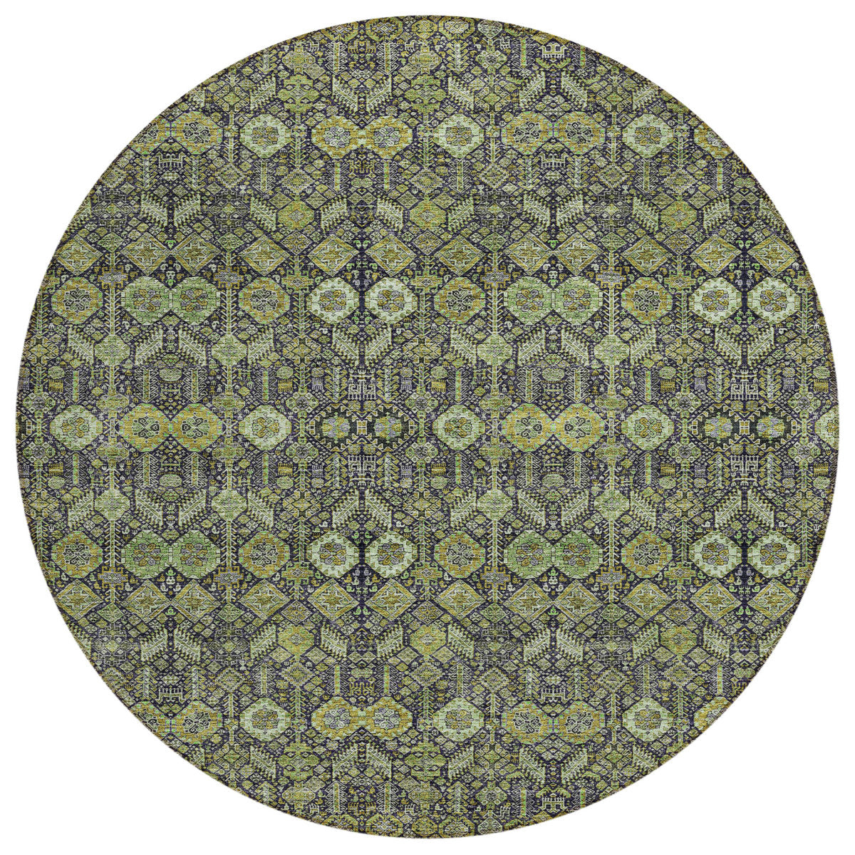 Area Rug, Round 8 Ft, Green Floral Polyester