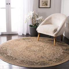 Area Rug, Round 8 Ft in Beige with Abstract Pattern