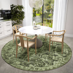Area Rug, Round 8 Ft in Olive Polyester