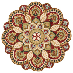 Area Rug, Round 8 Ft, Wool in Red/Taupe