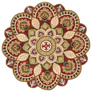 Area Rug, Round 8 Ft, Wool in Red/Taupe